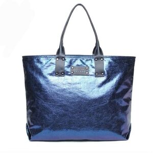 Sol And Selene Cracked Metallic Blue Tote Bag With Snap In Pouch